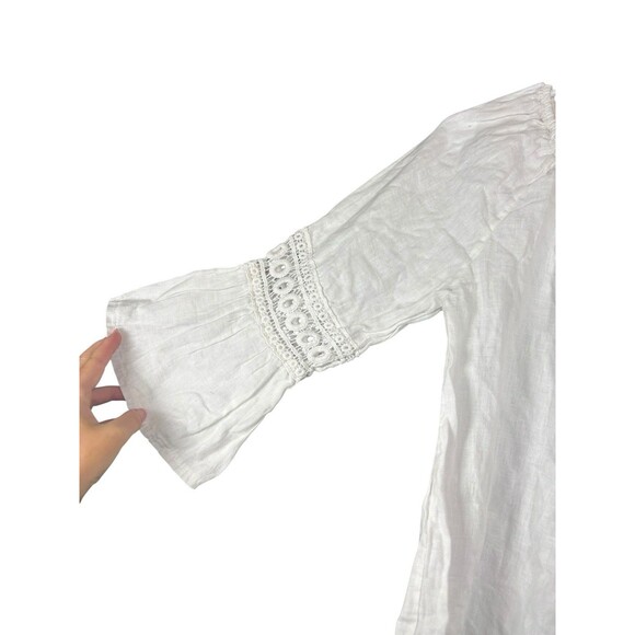 Lungo L'arno Blouse Women Large White Bell Sleeve Boho Linen Minimalist Cottage - Picture 4 of 10